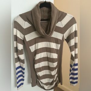 Stripe cream and brown turtleneck sweater